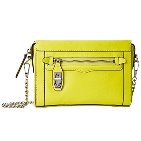 Rebecca Minkoff Handbags - Rebecca Minkoff Leather Crossbody Bag Clutch  Zip Up Neon Yellow Silver Curblink